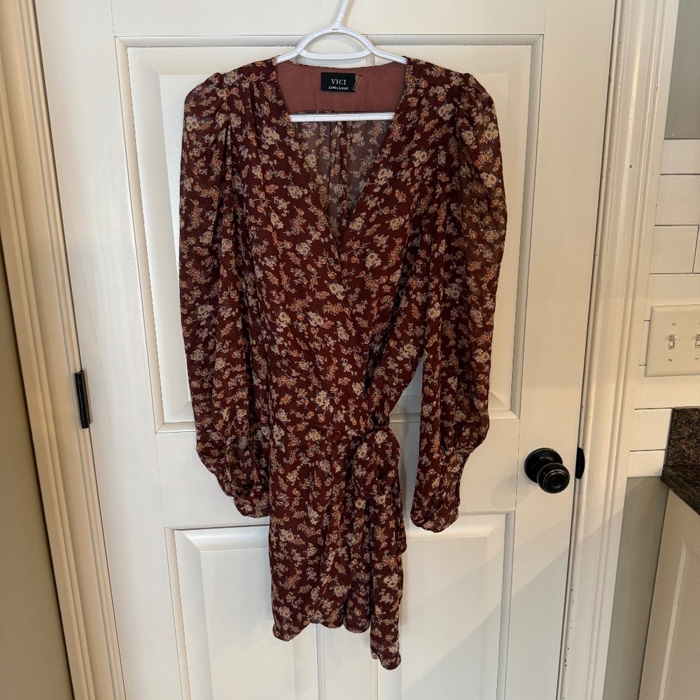 Vici Floral long sleeve Wrap Mini Dress 31761